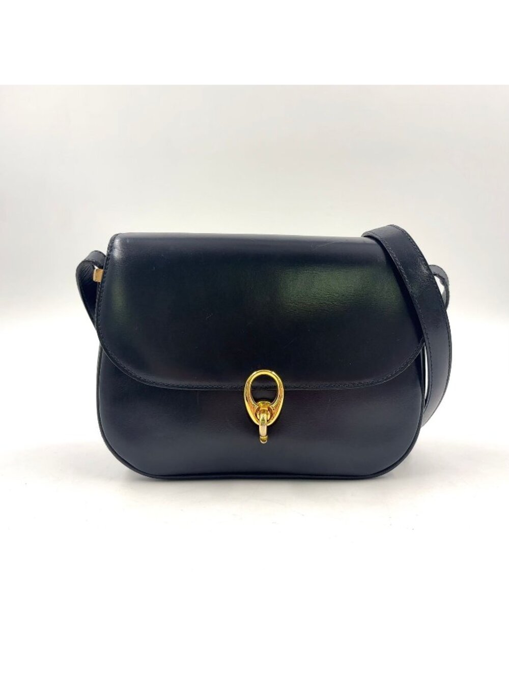 Celine Vintage Leather Black Shoulder Bag Gold
